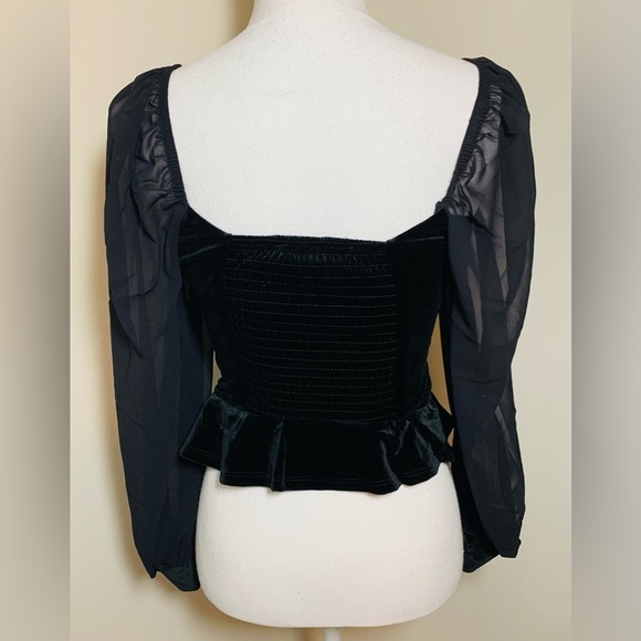 NWT Band of the Free Black Velvet Holiday Peplum Crop Blouse Top Women Small - Picture 2 of 7